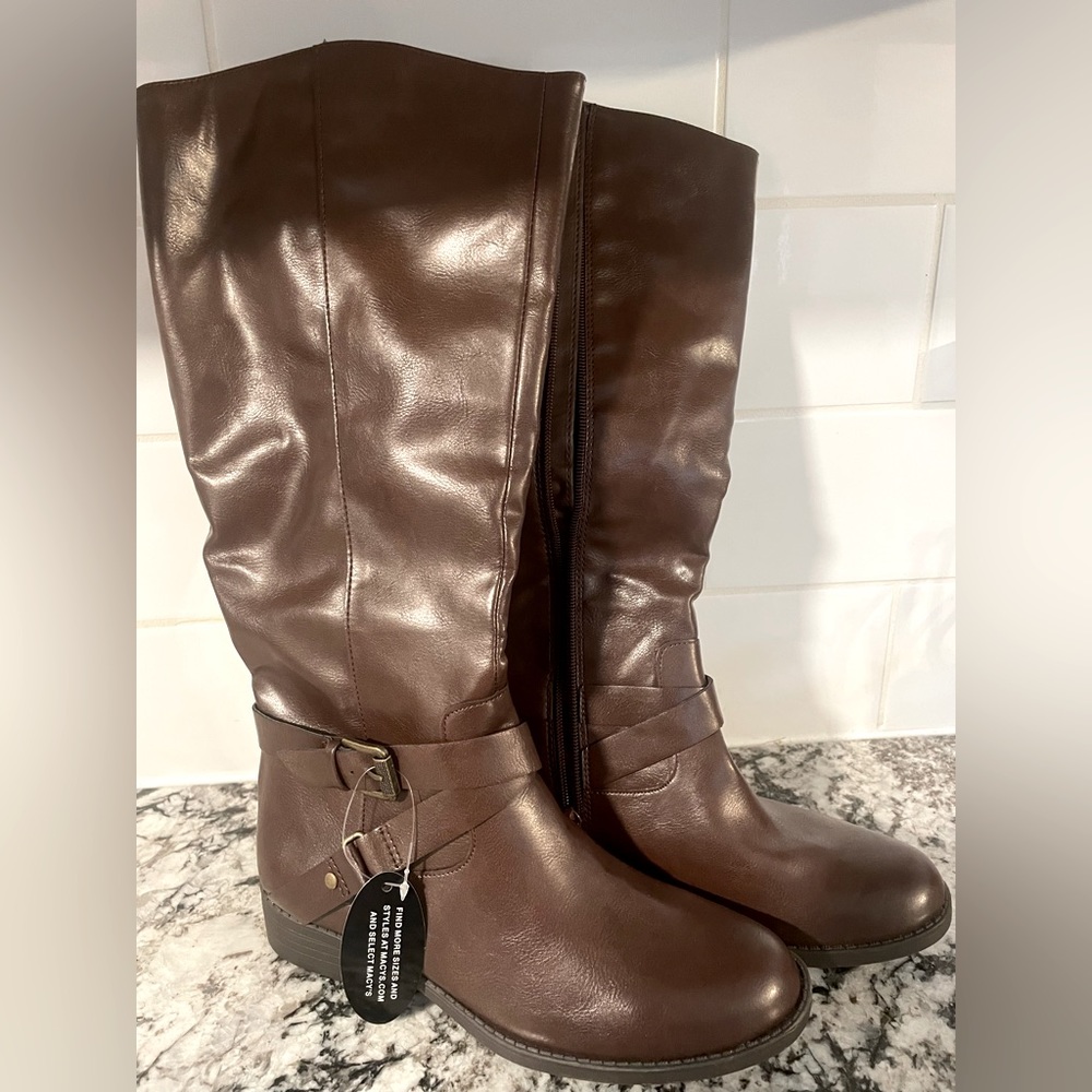 Brown faux leather boots